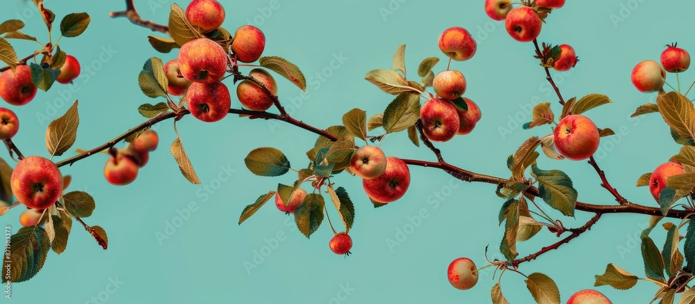 Aufkleber A seamless pattern featuring a branch of wild Apple tree with Paradis Apples, set against a blue sky as ruddy apples create a striking contrast with copy space image.
