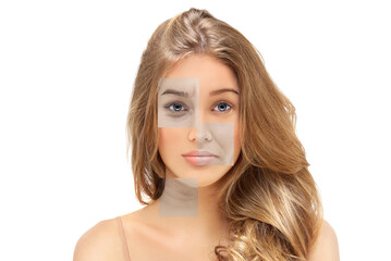 Naklejka premium Effects of ageing,Frown/scowl lines ,Nasolabial folds,Neck ,Under eye circles,neck lines. Plastic Surgery Results