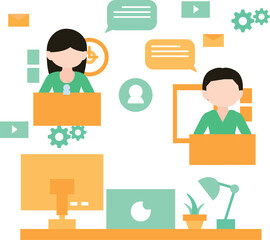 Boy and girl working in customer support service.