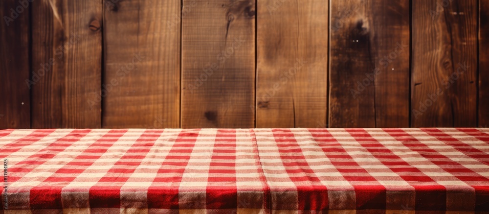 Aufkleber a wooden table with a checkered tablecloth providing a charming backdrop for a versatile copy space 