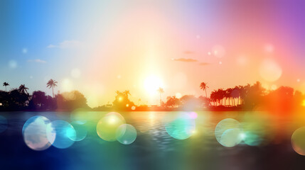 Summer holidays sunset with defocused lights vector image