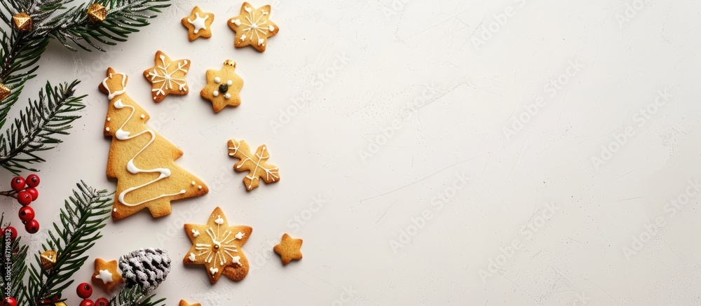 Poster cookie christmas tree frame on a white background with copy space image.