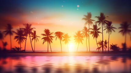 Fototapeta premium Summer holidays sunset with defocused lights vector image