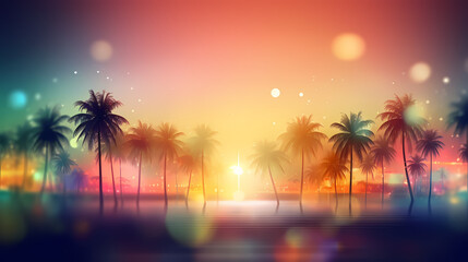 Naklejka premium Summer holidays sunset with defocused lights vector image