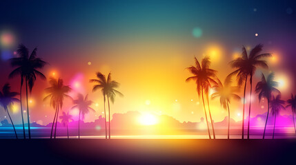 Obraz premium Summer holidays sunset with defocused lights vector image