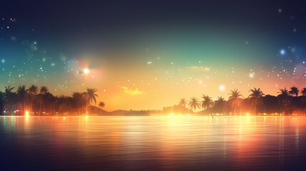 Obraz premium Summer holidays sunset with defocused lights vector image