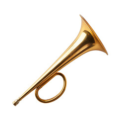 Fototapeta premium Golden vintage trumpet isolated on white background. Classic brass wind instrument. Ideal for music and band-themed projects. transparent background.