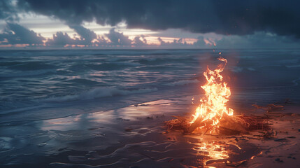 A fire crackling in the park casts a warm glow amidst the serene surroundings, offering a comforting spectacle. The flickering flames dance with gentle grace.