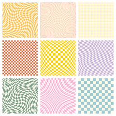 Groovy Check Collection Retro Yellow Orange Purple Pink Green Blue Checkered Pattern 1960s Pastel Collection