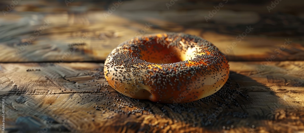 Poster ornamental bagel featuring poppy seeds with defined shadows, suitable for display.