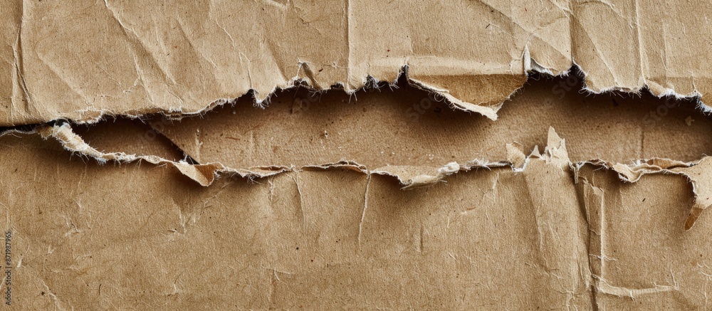 Aufkleber Close-up view of a torn cardboard box with a blank copy space image for text or graphics.