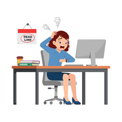 woman employee sit in desk working on office and panic because of deadline