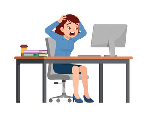 woman employee sit in desk working on office and scream and panic