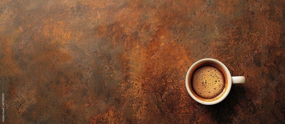 Aufkleber Coffee cup placed on a brown surface with empty space for adding images.