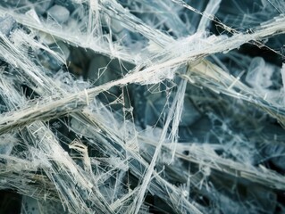 Macro shot of asbestos chrysotile fibers, hazardous mineral material, crystalline fibrous texture in close-up, environmental health and safety concept