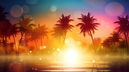 Summer holidays sunset with defocused lights vector image