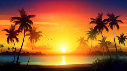 Obraz premium Summer holidays sunset with defocused lights vector image