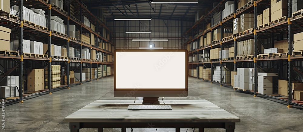 Aufkleber Warehouse factory computer featuring a blank screen with ample copy space image.