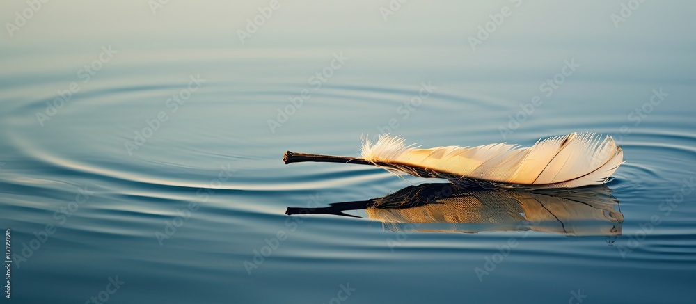 Aufkleber feather of a bird resting on the water, providing room for a caption within the image.