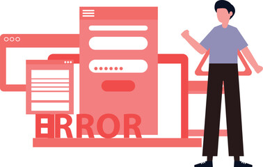 The boy is looking at the error in the laptop.