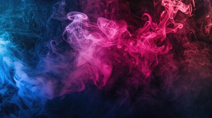 Fototapeta premium Close-up of colorful pink and blue smoke blending artistically on a black surface, ideal for backgrounds or artistic concepts