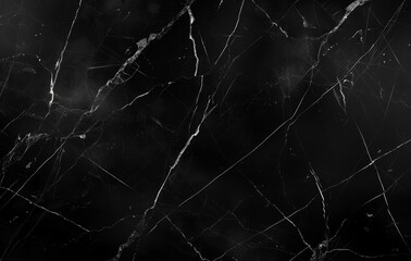Close-up of a black marble background featuring intricate white veins, showcasing a luxurious and elegant stone texture perfect for design projects