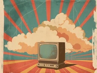 A vintagestyle poster promoting the benefits of cloud computing with retro design elements