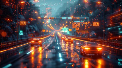 Fototapeta premium Produce a neon set of highway symbols, featuring shimmering interstate