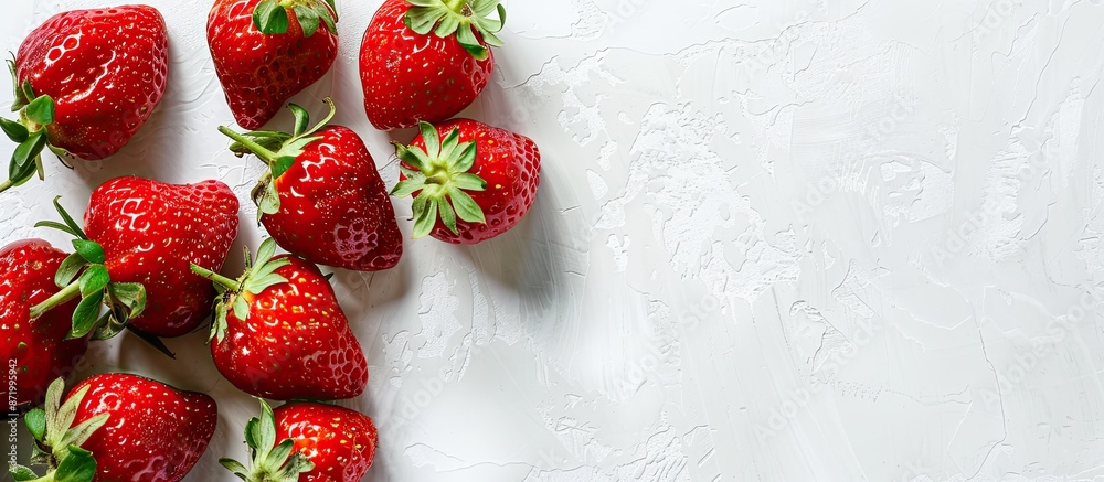 Aufkleber white paper background with copy space image for text alongside a vibrant fresh strawberry.