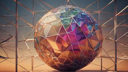 Wireframe mesh net of digital image of  Sphere Illustration with connected Lines and Dots. AI generated image