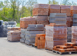 Bricks Blocks Sacks at Pallets Construction Material Open Storage Warehouse