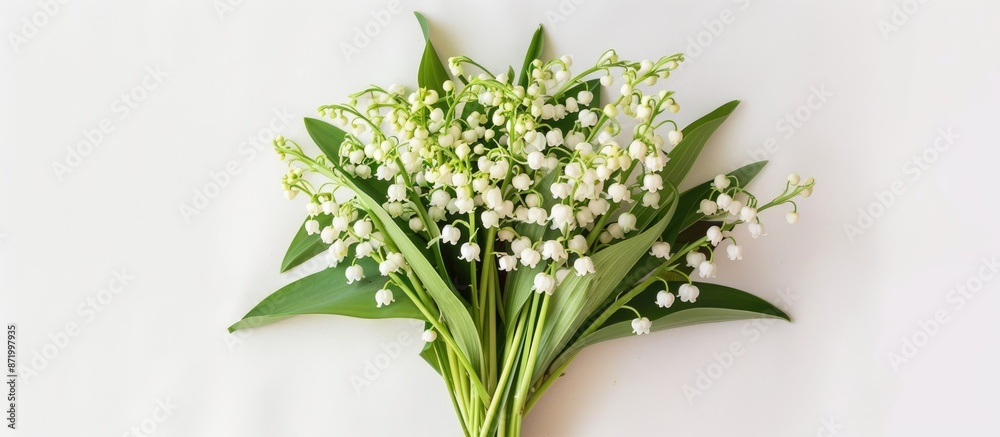 Aufkleber A mockup of a greeting card with a bouquet of lilies of the valley on a white background for an invitation card with copy space image.