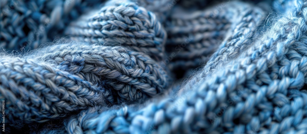 Poster close-up of soft, knitted wool textures in blue and gray, ideal for men's winter fashion. textile ba