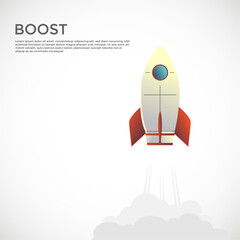 Investment growth boosting profit earning, increase market return or boost growth, growing fast, startup launch project or improvement concept, businessman riding rising up arrow with rocket booster.