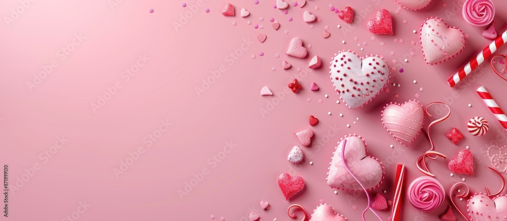 Poster pink background with valentine's day elements and copy space image incorporated.
