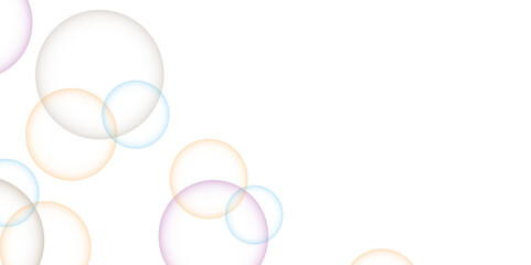 Colorful bubbles. Abstract, Colorful transparent pink, blue and soap bubbles floating in the air. Modern abstract light pink bubble background with circles. Banner pattern with copy space illustration