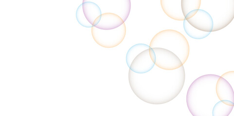 Colorful bubbles. Abstract, Colorful transparent pink, blue and soap bubbles floating in the air. Modern abstract light pink bubble background with circles. Banner pattern with copy space illustration