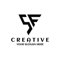 Letter SF monogram logo design with triangle shape. Creative minimal s f combination. S F initial typography logotype for brand, business symbol template. Vector illustration