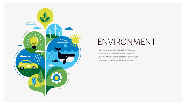 Environmental concept design. Happy Earth Day, geometric modern trendy illustrations of ecology, environmental conservation, planet Earth, green and zero waste design. Background, banner, cover and