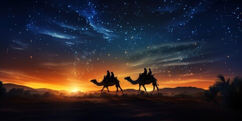 Fototapeta premium Camel Silhouette Under Starry Sky