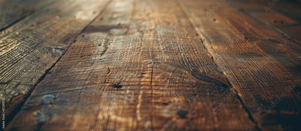 Poster Vintage-style close-up shot of a rustic wooden table with visible grain texture and empty surface for customizable abstract background or design, copy space image.