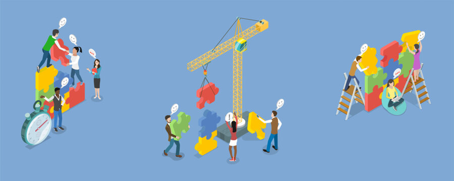 3D Isometric Flat Vector Illustration of Business Cooperation, Partnership for Collaborative Projects