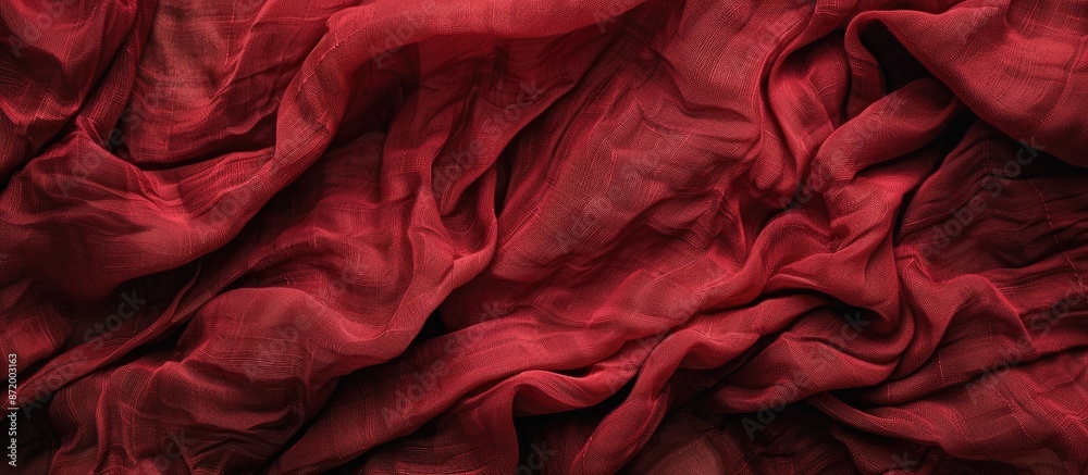 Poster Detailed close-up of crumpled red fabric texture with copy space image spot.