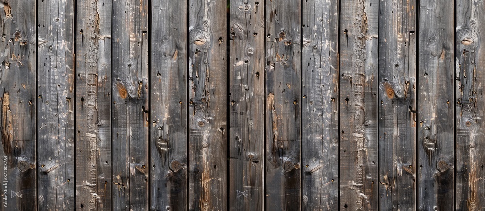 Poster weathered old wooden fence with vertical boards texture providing copy space image.