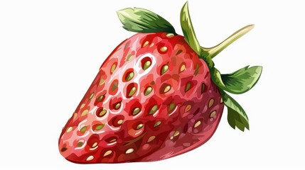 A fresh strawberry clipart, fruit element, digital painting, lush red, isolated on white background,