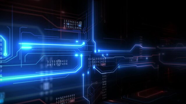 Digital cyberspace circuit board with binary code particles network