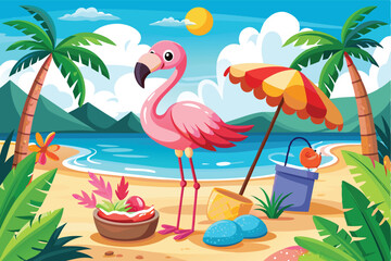 Funny Flamingo Beach Summer Clipart Pack