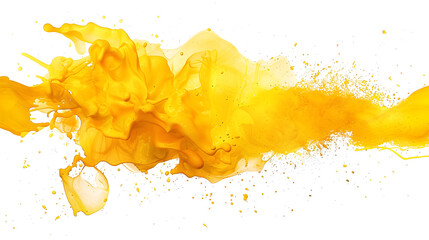 Abstract yellow color painting illustration - watercolor splashes or stain, isolated on transparent background PNG 