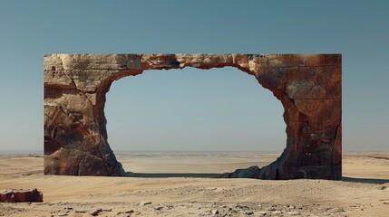 Fototapeta premium Minimalist, surreal digital art of a floating window, suspended in the air above a desert, muted colors,