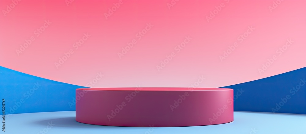Leinwandbilder front view of a podium display with a pink and blue background, featuring copy space image.